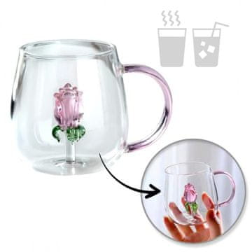 shumee Kozarec s steklenim tulipanom v notranjosti, roza ročaj, 400 ml - SZK129