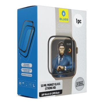 BLUEO 5D kaljeno steklo Mr. Monkey Glass – za Apple Watch 10/11 42 mm, črno (Anti-Static Strong HD)