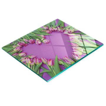 shumee Dekorativna steklena kuhinjska deska za rezanje Srce tulipanov 60x52 cm