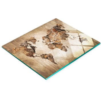 shumee Dekorativna steklena deska za prigrizke, lesen zemljevid sveta 60x52 cm