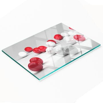 shumee Steklena tabla z dekorativnim potiskom rdečih in belih kroglic 80x52 cm