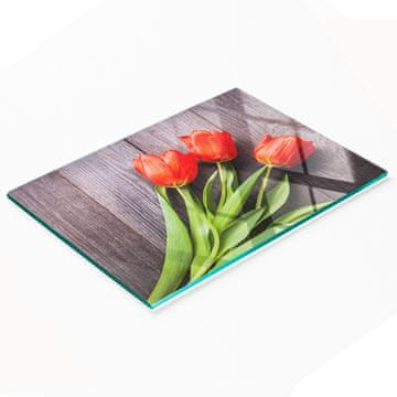 shumee Elegantna in trpežna steklena tabla z vzorcem rdečih tulipanov 80x52 cm