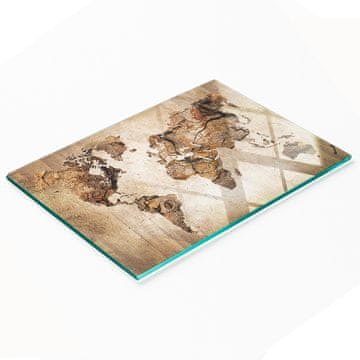 shumee Dekorativna steklena deska za prigrizke, lesen zemljevid sveta 80x52 cm