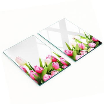 shumee Steklene kuhinjske deske za rezanje z grafiko roza tulipanov 2x40x52 cm