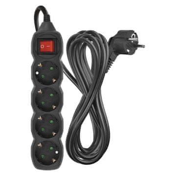 Emos Podaljšek 5 m / 4 vtičnic / s stikalom / črni / PVC / 1,5 mm2