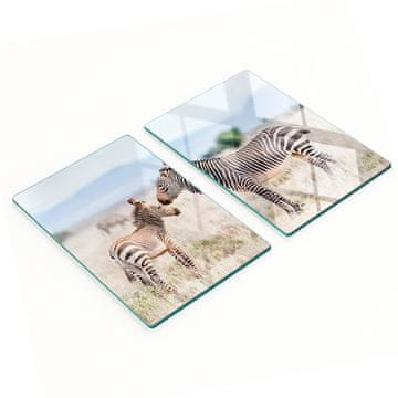 shumee Komplet dveh dekorativnih steklenih kuhinjskih desk Zebra Mountains 2x40x52 cm