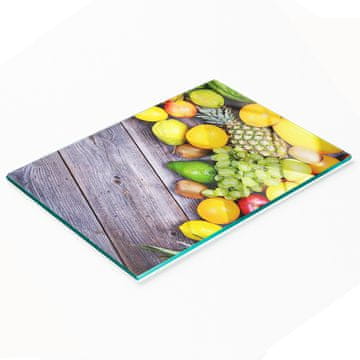 shumee Steklena kuhinjska servirna deska z grafičnim prikazom sadja na lesu 80x52 cm