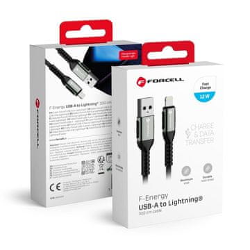 FORCELL USB-A–Lightning kabel Forcell F-Energy 2,4 A, 12 W, Cafule, 3 m, C257, črn