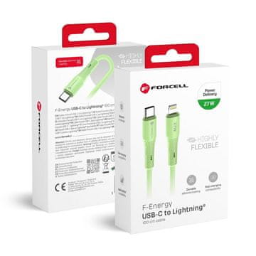 FORCELL USB-C–Lightning kabel Forcell F-Energy PD 3A 27 W, silikonski, 1 m, C346, zelen