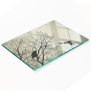 shumee Dekorativna steklena kuhinjska deska za rezanje Krokarji na drevesu 80x52 cm