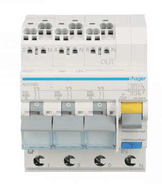Hager Diferencialno odklopno stikalo RCBO 3x1P+N B16A 0,03A tip A 6kA RCBO ADZ316D