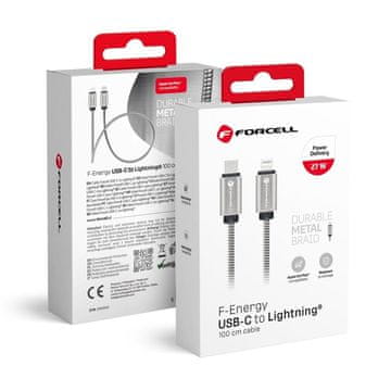 FORCELL USB-C–Lightning kabel Forcell F-Energy PD 3A 27 W Metal 1 m C238, srebrn