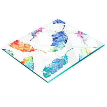 shumee Steklena dekorativna servirna deska za prigrizke z barvitim perjem 60x52 cm