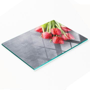 shumee Dekorativna steklena deska za rezanje in serviranje Rdeči tulipani 80x52 cm