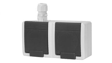 Elektro-Plast Aquant 2K dvojna nadometna vtičnica z ozemljitvijo 2x2P+Z IP65 siva 5042-65