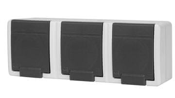 Elektro-Plast Aquant 2K trojna nadometna vtičnica z ozemljitvijo 3x2P+Z IP55 siva 5043-10