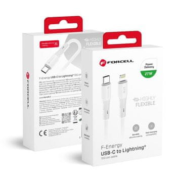 FORCELL USB-C–Lightning kabel Forcell F-Energy PD 3A 27 W, silikonski, 1 m, C346, bel