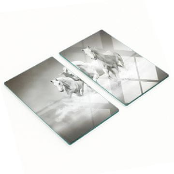 shumee Dve dekorativni deski za rezanje iz kaljenega stekla Beli konji 2x30x52 cm