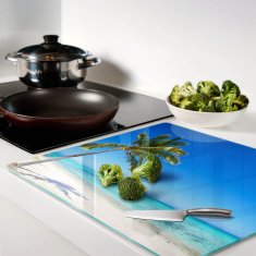 shumee Dekorativna steklena deska za rezanje in serviranje Tropska plaža 60x52 cm
