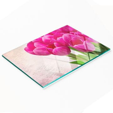 shumee Dekorativna deska za rezanje iz kaljenega stekla z roza tulipanom 80x52 cm