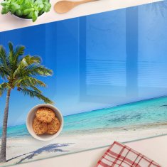 shumee Dekorativna steklena deska za rezanje in serviranje Tropska plaža 80x52 cm