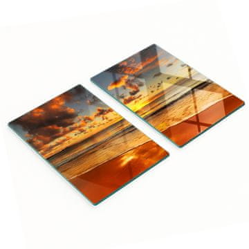 shumee Večnamenske dekorativne steklene table z vzorcem sonca na plaži 2x40x52 cm