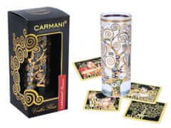 Carmani Kozarec za vodko - G. Klimt. Les (carmani) + komplet 4 podstavkov iz plute