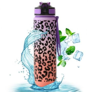 shumee Steklenica za vodo, leopardji vzorec 1L, ombre vijolična z oranžno BD43WZ2