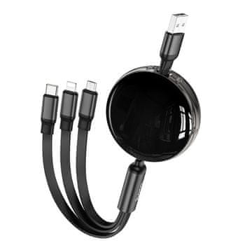 Hoco Kabel 3 v 1 USB-A na Lightning / Micro USB / USB-C Hoco 2 A, 1 m, X78, črn