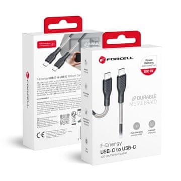 FORCELL USB-C–USB-C kabel Forcell F-Energy QC4.0 PD 5A 100 W Carbon, 1 m, CB-04C, črn