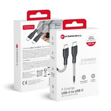 FORCELL USB-C–USB-C kabel Forcell F-Energy QC4.0 PD 5A 240 W Carbon, 1 m, CB-05C, črn