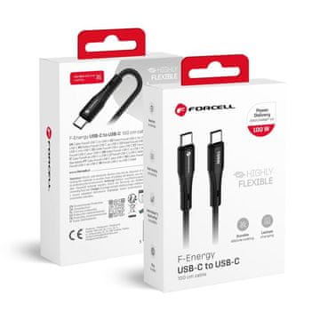 FORCELL USB-C–USB-C kabel Forcell F-Energy QC4.0 PD 5A 100 W, silikonski, 1 m, C347, črn
