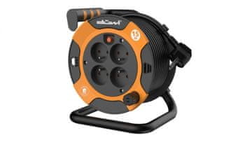 Duwi Podaljševalni kabel s 4 vtičnicami na kolutu H05VV-F 3G1.0, 15 m oranžno-črn / 24622