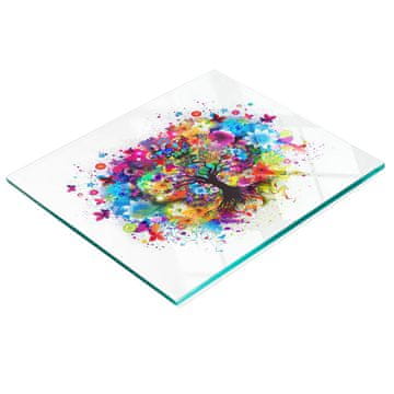 shumee Trpežna in elegantna steklena kuhinjska deska z barvitim drevesnim vzorcem 60x52 cm