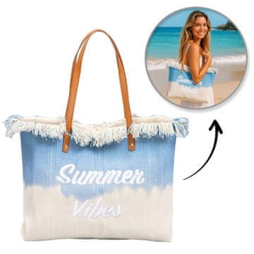 BOHO TORBA ZA PLAŽO ZA POČITNICE Z RESICAMI, MODER OMBRE ZA NAKUPOVANJE