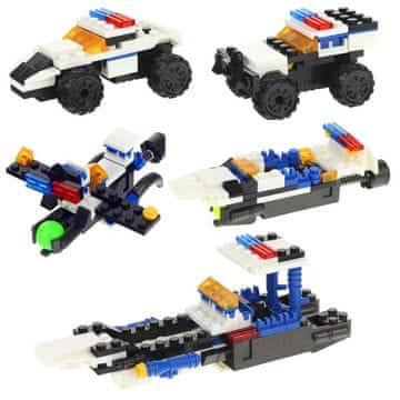 Nobo Kids Gradbeni bloki Policijski avto Policijski robot Letalo Čoln 4 v 1 Komplet 4 kosov