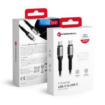 FORCELL USB-C–USB-C kabel Forcell F-Energy QC4.0 PD 5A 240 W Cafule, 3 m, C263, črn