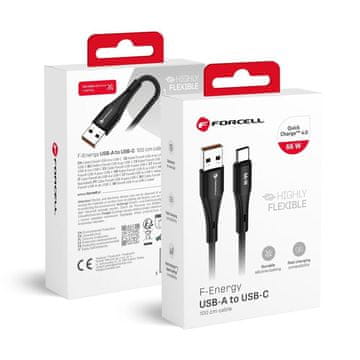 FORCELL Kabel USB-A na USB-C Forcell F-Energy QC4.0 3A 66 W iz silikona, 1 m, C342, črn