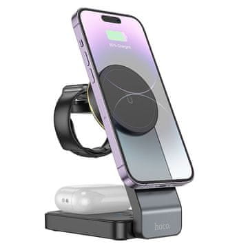 Hoco Indukcijski polnilnik Hoco 3 v 1, 15 W, združljiv z MagSafe CQ3, črn