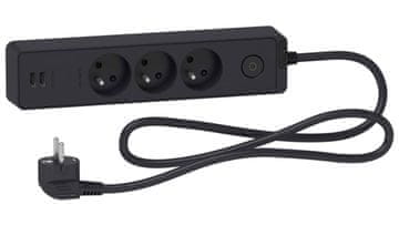 Schneider Podaljšek Odace s 3 vtičnicami in 2x USB priključkom, 1,5 m, antraciten ST933U1B