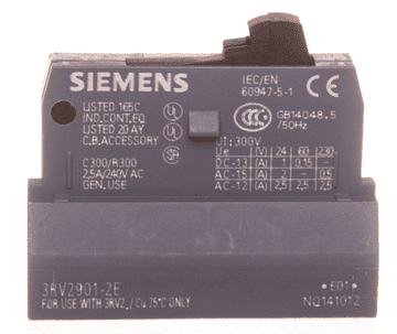 Siemens Pomožni kontakt 1NO 1NC sprednja montaža za zaganjalnik motorja S00/0 3RV2901-2E