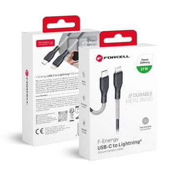 FORCELL USB-C–Lightning kabel Forcell F-Energy PD 3A 27 W Carbon, 1 m, CB-01C, črn