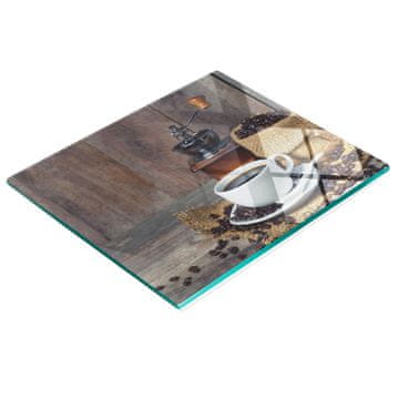 shumee Elegantna in trpežna steklena tabla s potiskom kavnih zrn in skodelico 60x52 cm