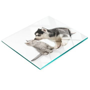 shumee Kuhinjska deska iz kaljenega stekla z dekorativno grafiko pes in mačka 60x52 cm