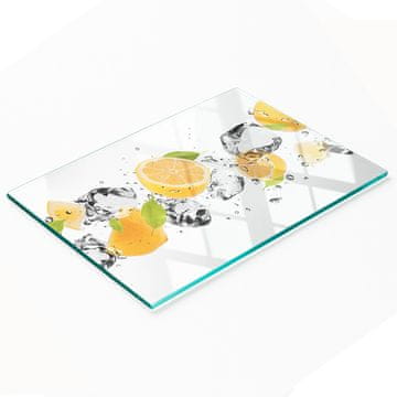 shumee Dekorativna kaljena steklena deska za rezanje z motivom limone in vode 80x52 cm