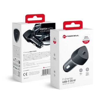 FORCELL Avtomobilski polnilnik Forcell F-Energy Carbon USB-C QC3.0 PD 3A 20W CC50-1C, črn