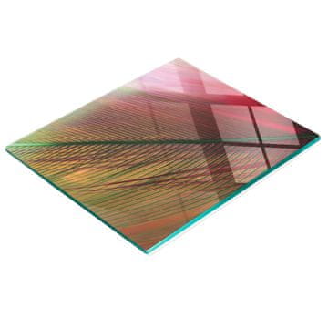 shumee Dekorativna steklena deska za rezanje za kuhinjo z roza grafiko perja 60x52 cm