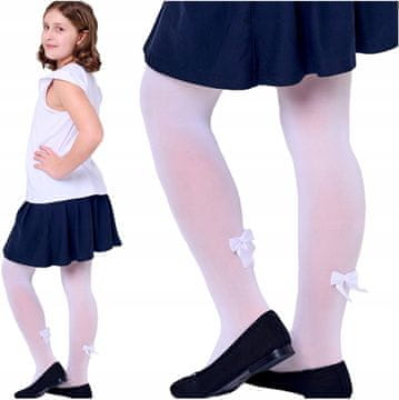 shumee Otroške dekliške hlačne nogavice, enobarvne, z pentljami, bele, 60 DEN. Otroške hlačne nogavice 134-140, dekliške hlačne nogavice, enobarvne, z pentljami, bele, 60 DEN.