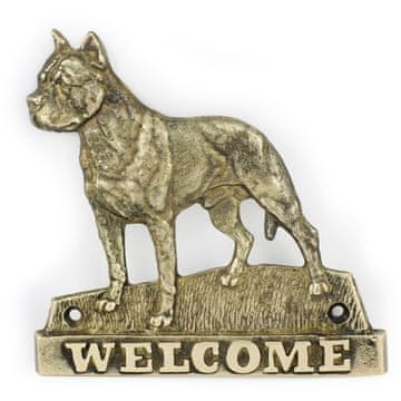 Artdog Ameriški staffordshire terier, Amstaff, Amstaf III - napis na vratih s psom, medeninasta ploščica dobrodošlice, unikaten napis z besedo Dobrodošli, znamke Art-Dog
