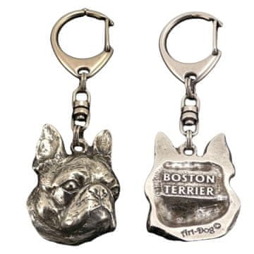 Artdog Bostonski terier, bostonski bul terier - posrebren obesek za ključe s pasjim motivom v darilni škatli, okras za torbico, obesek za nahrbtnik znamke Art-Dog